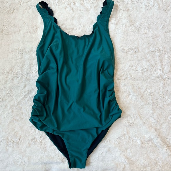 Pinkblush Other - PinkBlush Maternity Swimsuit One Piece Scalloped Hem Dark Teal Size Large